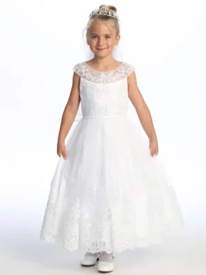 Girls White Sequin Corded Embroidered Tulle Communion Dress 6-12