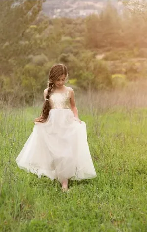 Gold Sequined Flower Girl Pageant Dresses