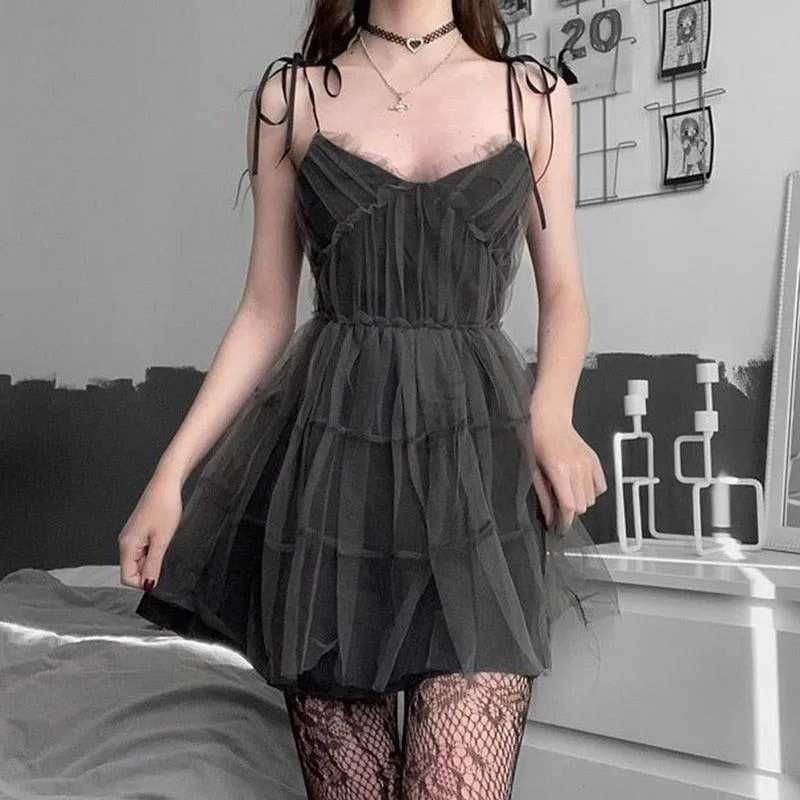 Goth Strap Patchwork Mini Dress