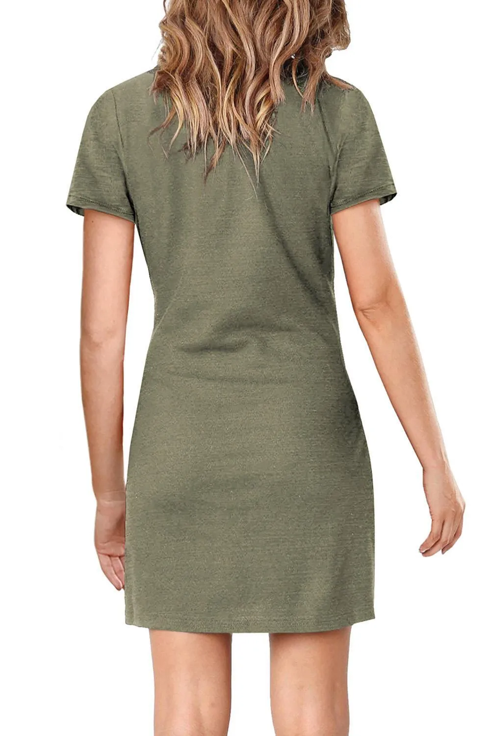 Green Short Sleeve Tie Waist Casual T-Shirt Dress