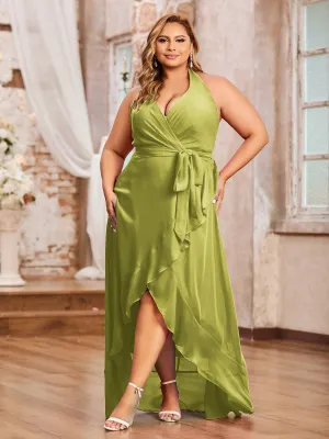 Halter Deep-V Neck Chiffon Asymmetrical Dresses-Clover Plus Size