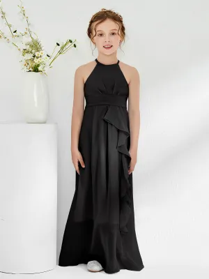 Halter Neckline Junior Bridesmaid Dresses with Sash Black