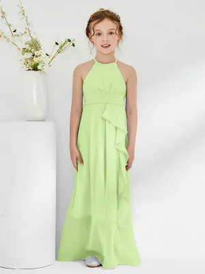 Halter Neckline Junior Bridesmaid Dresses with Sash Sage