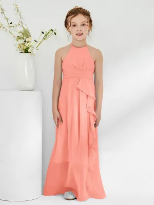 Halter Neckline Junior Bridesmaid Dresses with Sash Sunset