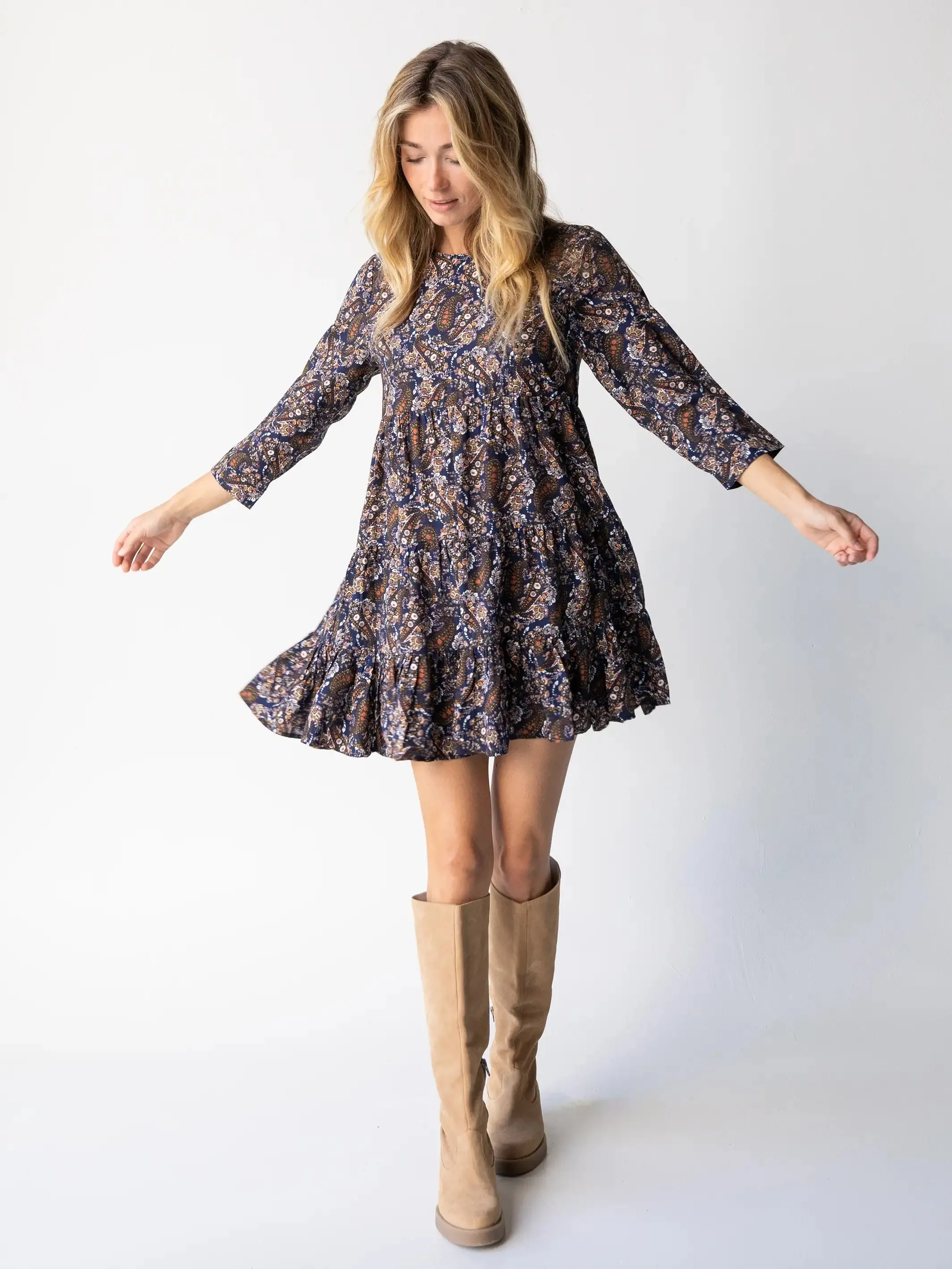 Heidi Mini Dress - Navy Paisley