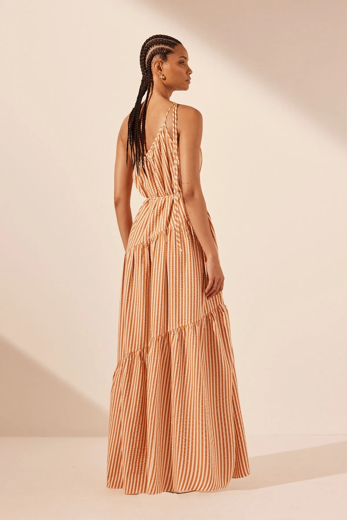 HELE ONE SHOULDER TIERED MAXI DRESS - COCONUT / TANGERINE