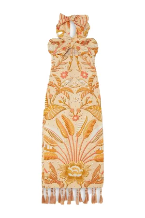 Jungle Chic Cutout Printed Linen-Blend Halterneck Midi Dress