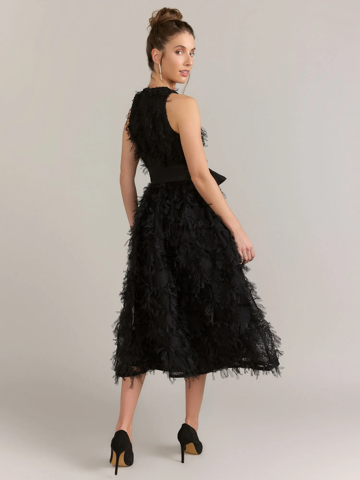 Just Me Jewel Neck Feather Texture Dress - Brands We Love