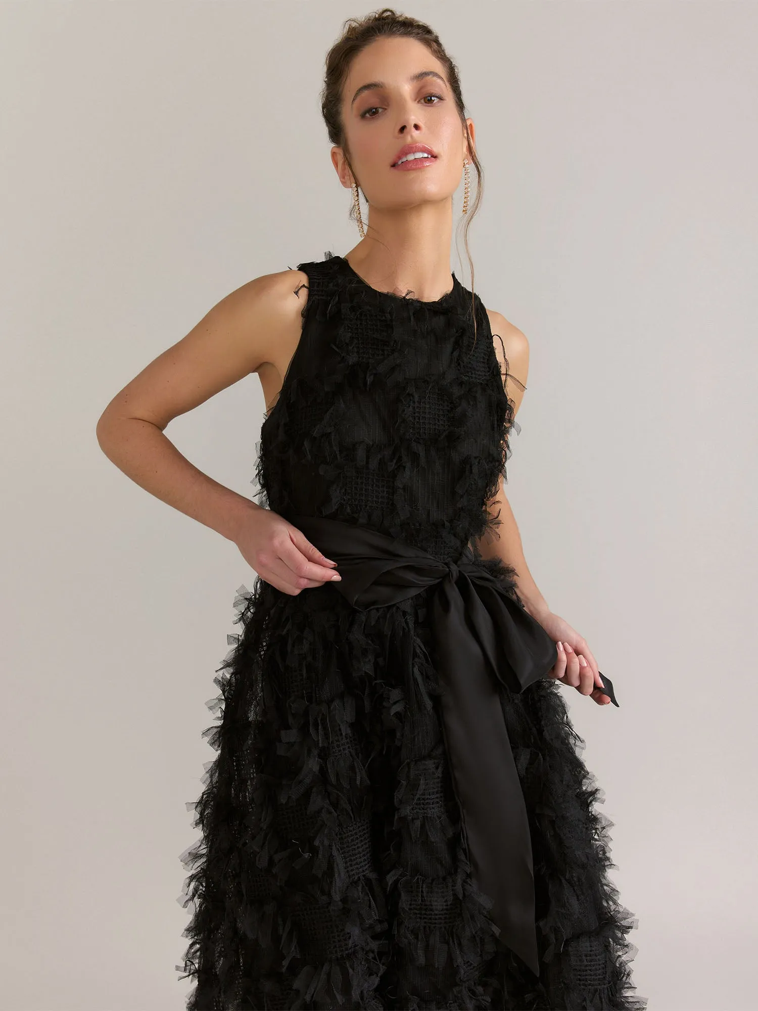 Just Me Jewel Neck Feather Texture Dress - Brands We Love