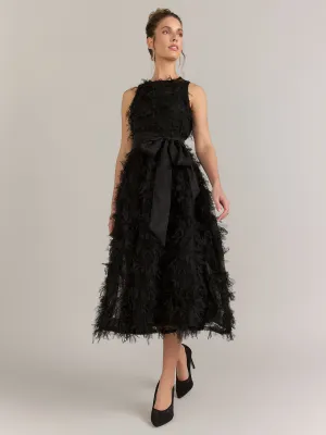 Just Me Jewel Neck Feather Texture Dress - Brands We Love