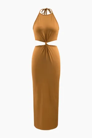 Knotted Cut Out Halter Maxi Dress