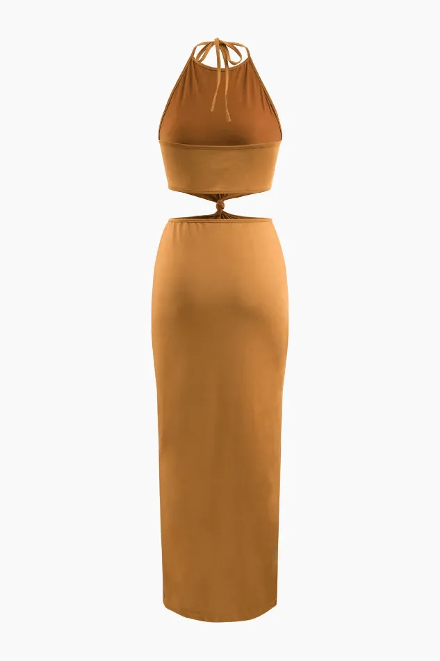 Knotted Cut Out Halter Maxi Dress