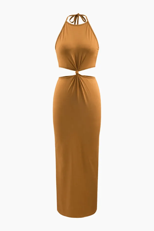 Knotted Cut Out Halter Maxi Dress