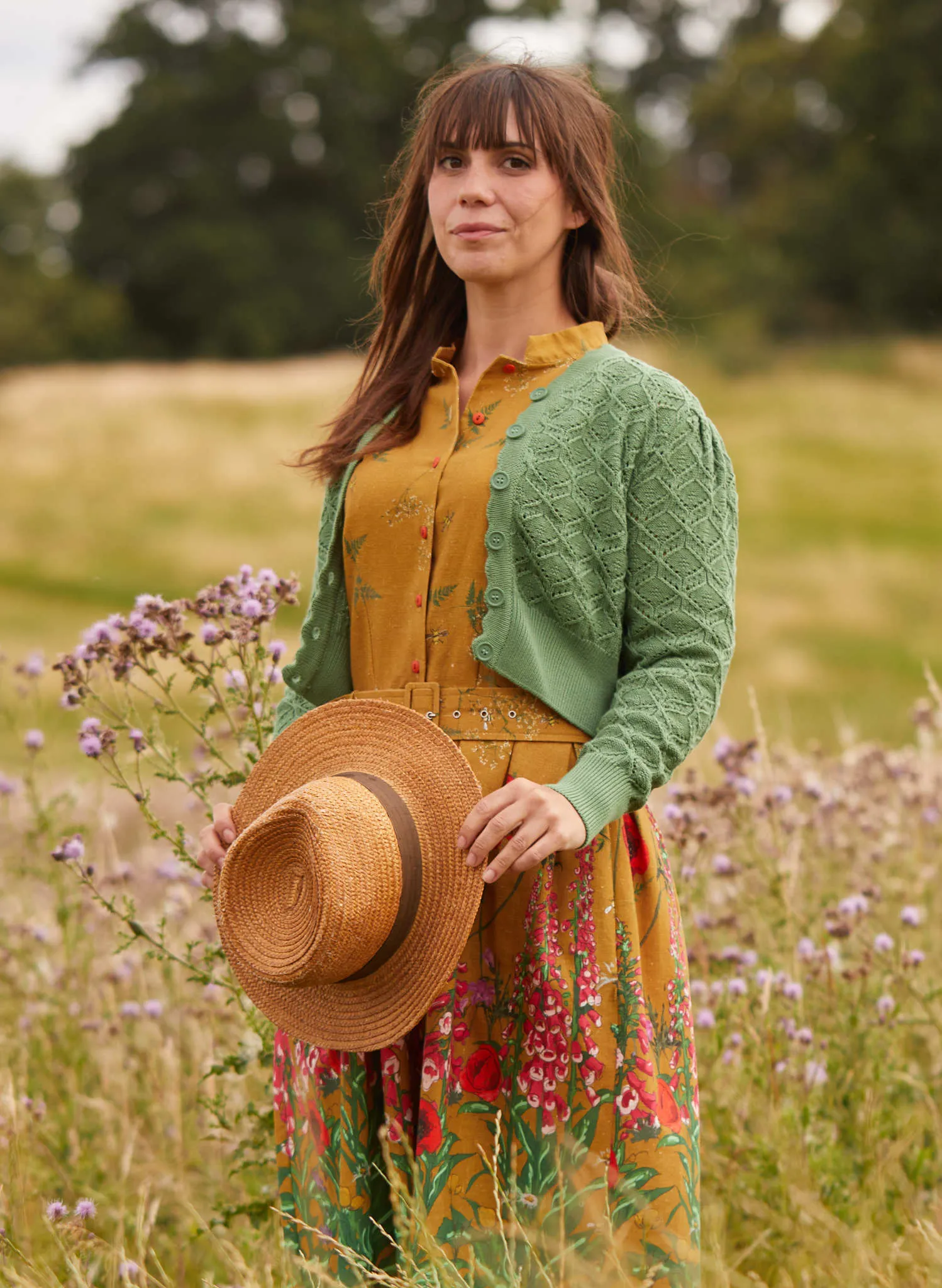 Leah Cardigan - Green Basket Knit