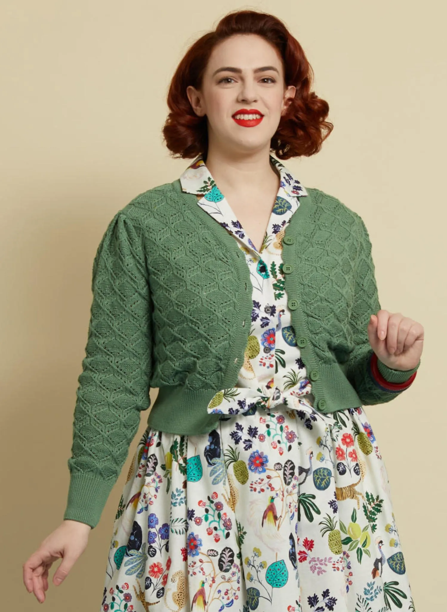 Leah Cardigan - Green Basket Knit