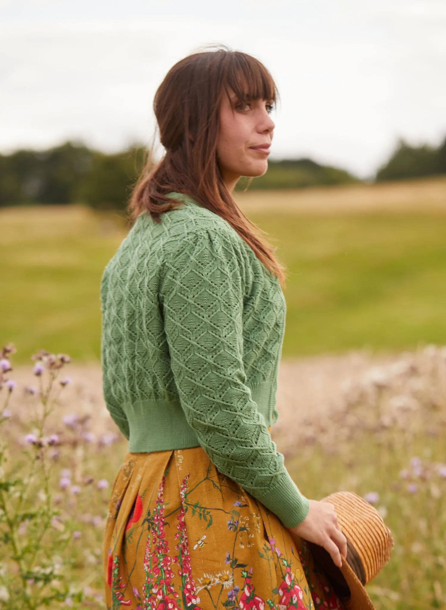 Leah Cardigan - Green Basket Knit