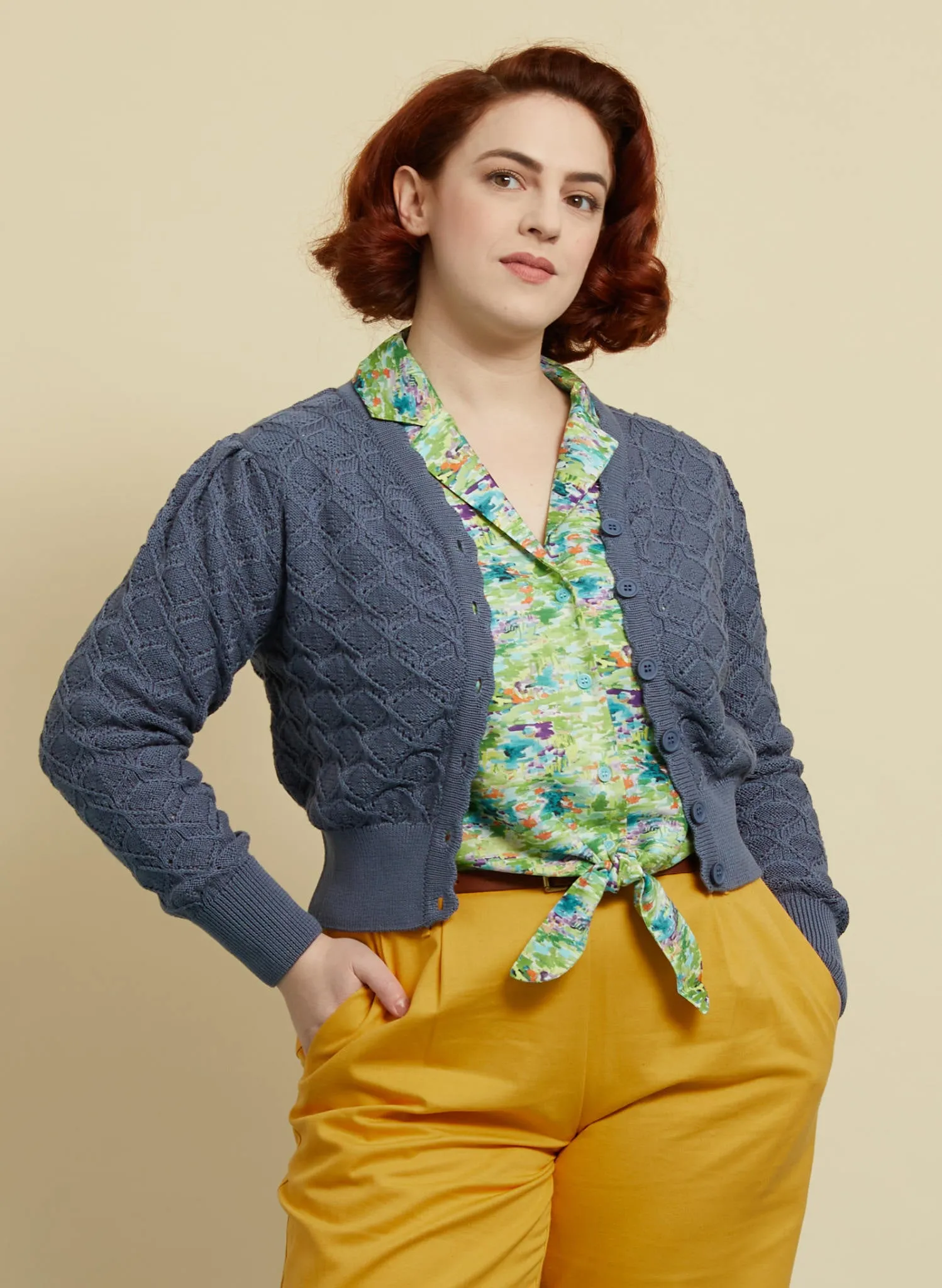 Leah Cardigan - Storm Blue Basket Knit