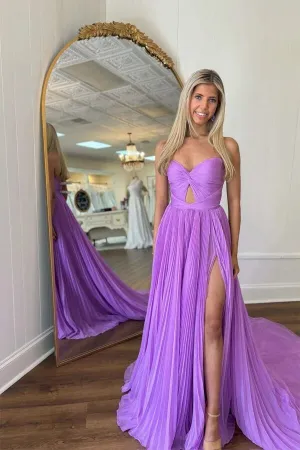 Lilac Chiffon A-line Strapless Keyhole Long Prom Dresses, Party Dresses, SLP029