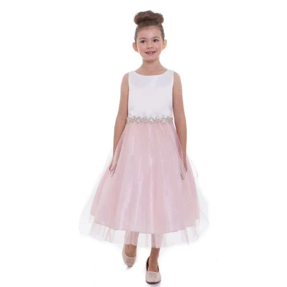 Little Girls Blush Rhinestone Belt Abigail Flower Girl Dress 2-6