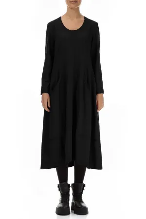 Long Flared Black Cotton Dress