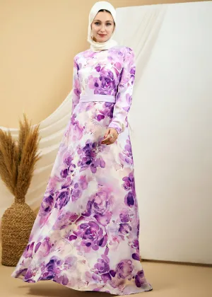 Maisa Lavender Blossom Elegance Crepe Maxi Dress with Floral Print