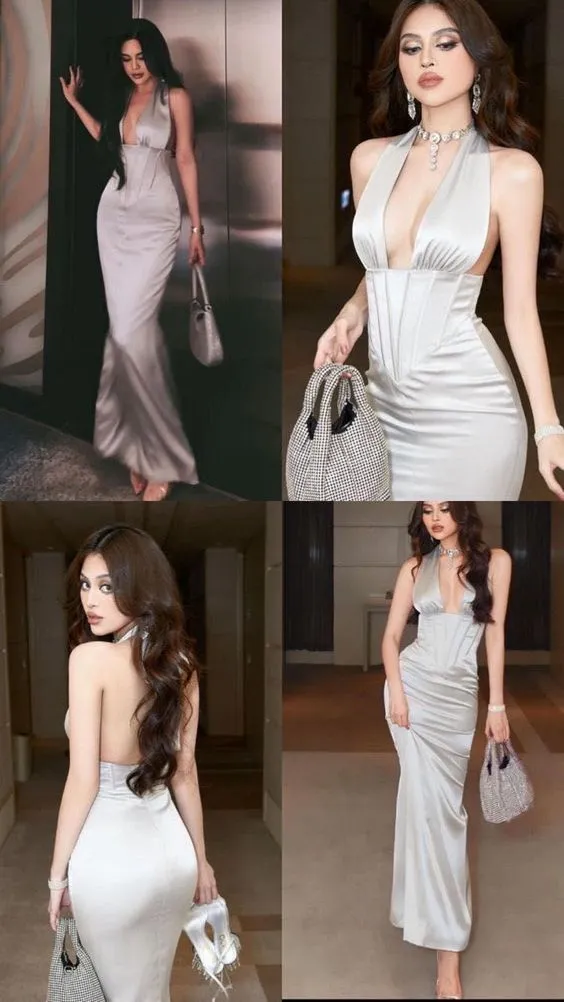 Mermaid Halter Sleeveless Satin Backless Prom Dress Evening Gown SH1322