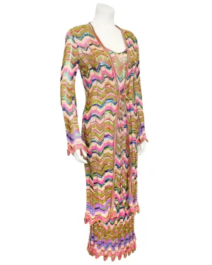 Multi Colour Knit Chevron Dress and Long Cardigan