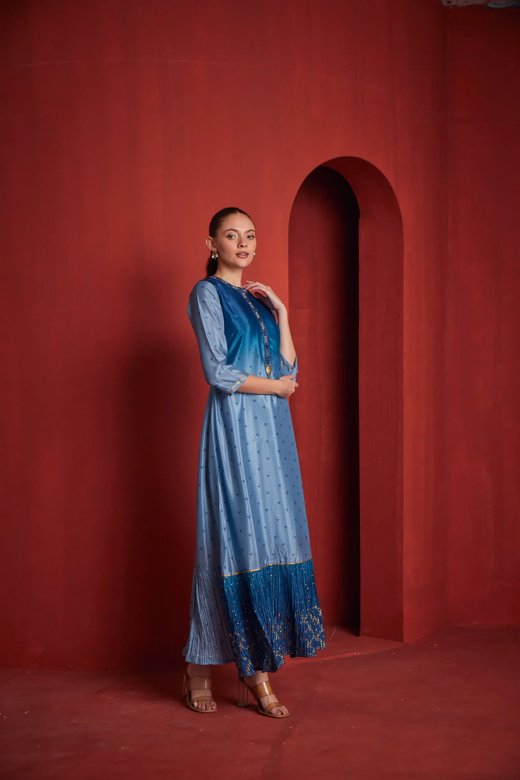 Neeru's Womens Blue Chiffon Fabric Dress