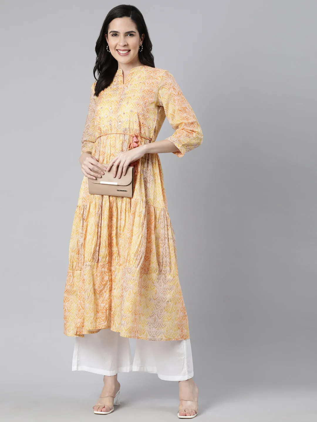 Neerus Yellow Straight Casual Floral Maxi Dresses