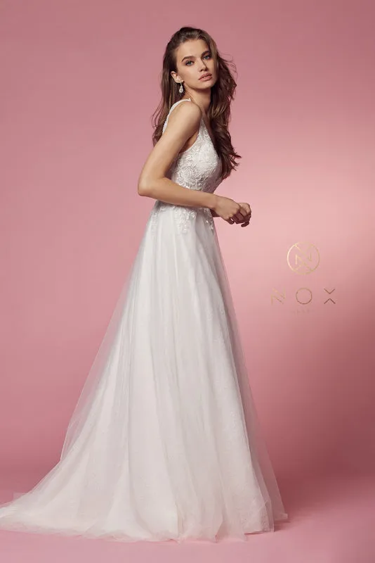 NOX ANABEL JE920 Floral Lace V-Neck Wedding Dress