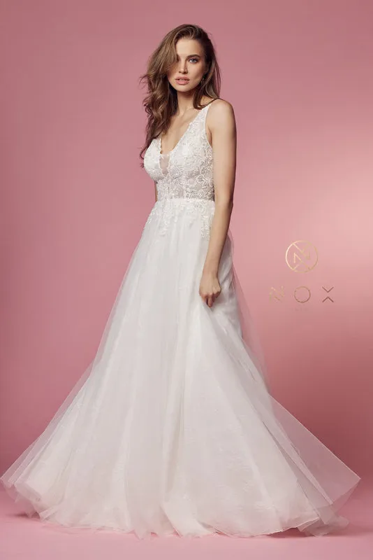 NOX ANABEL JE920 Floral Lace V-Neck Wedding Dress