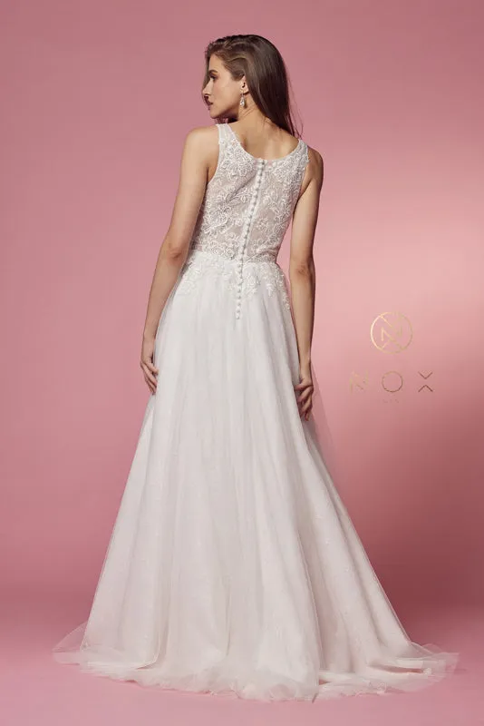 NOX ANABEL JE920 Floral Lace V-Neck Wedding Dress