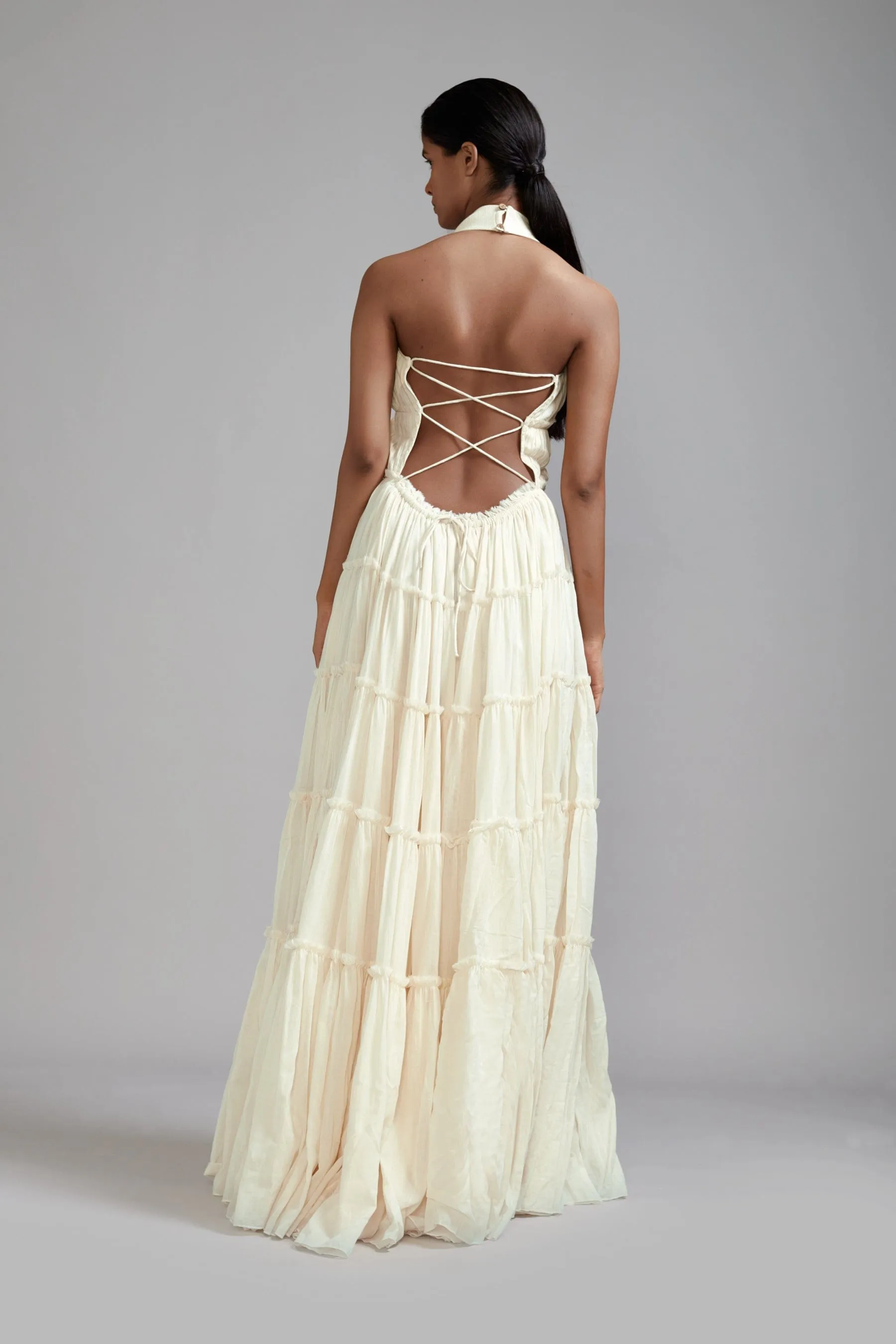 Off-White Backless Tiered Gown