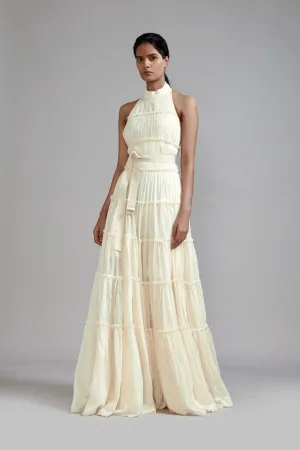 Off-White Backless Tiered Gown