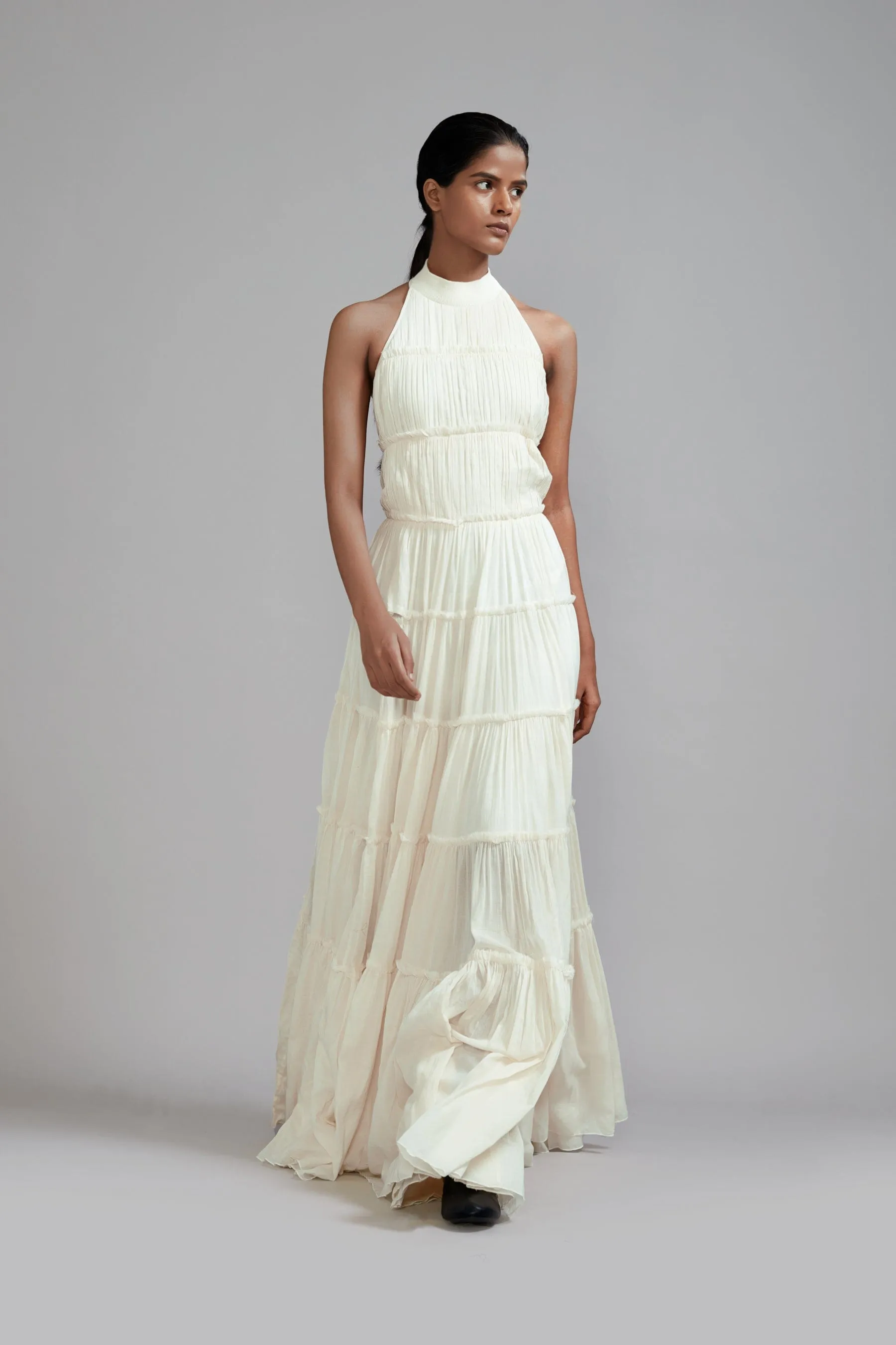 Off-White Backless Tiered Gown