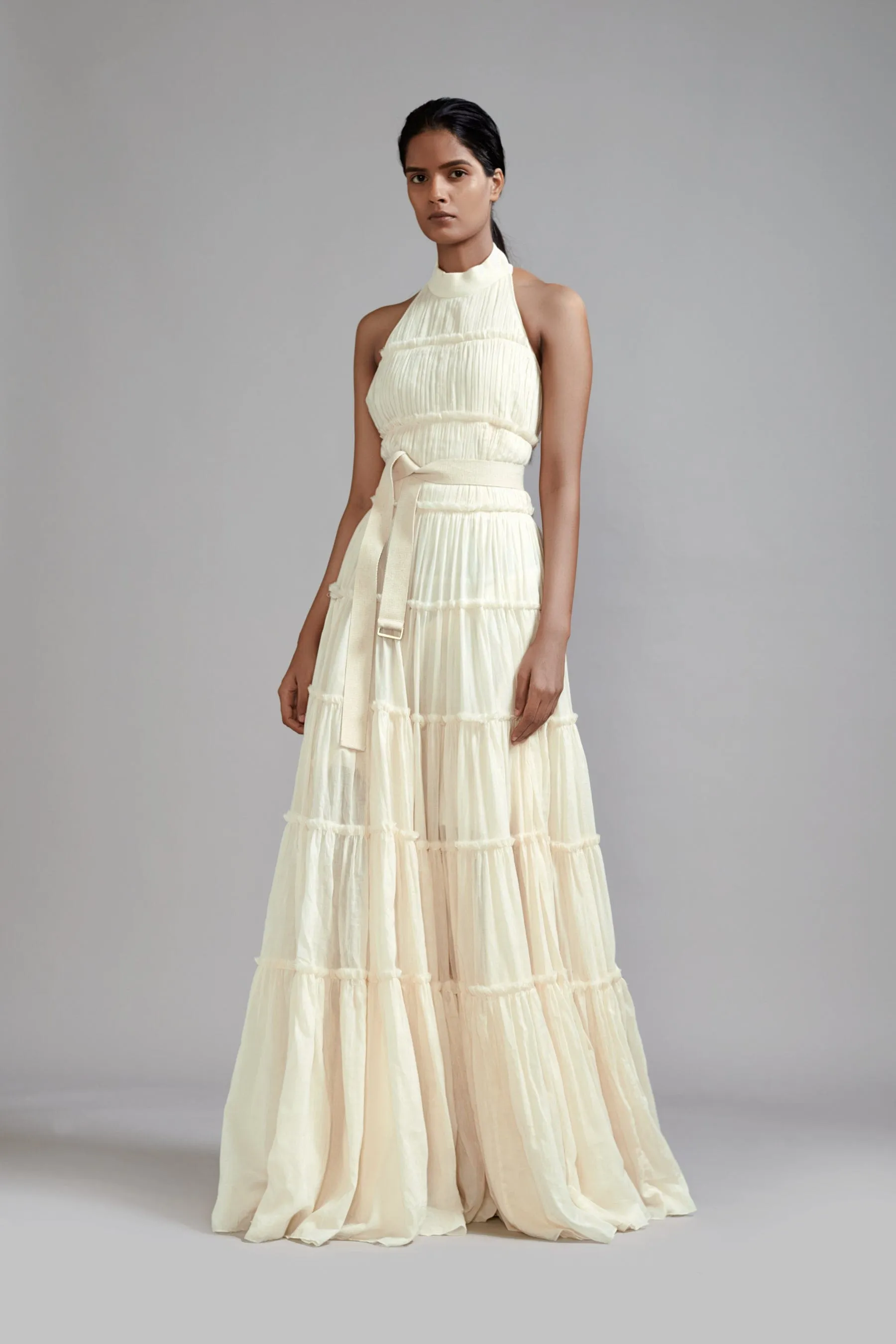 Off-White Backless Tiered Gown