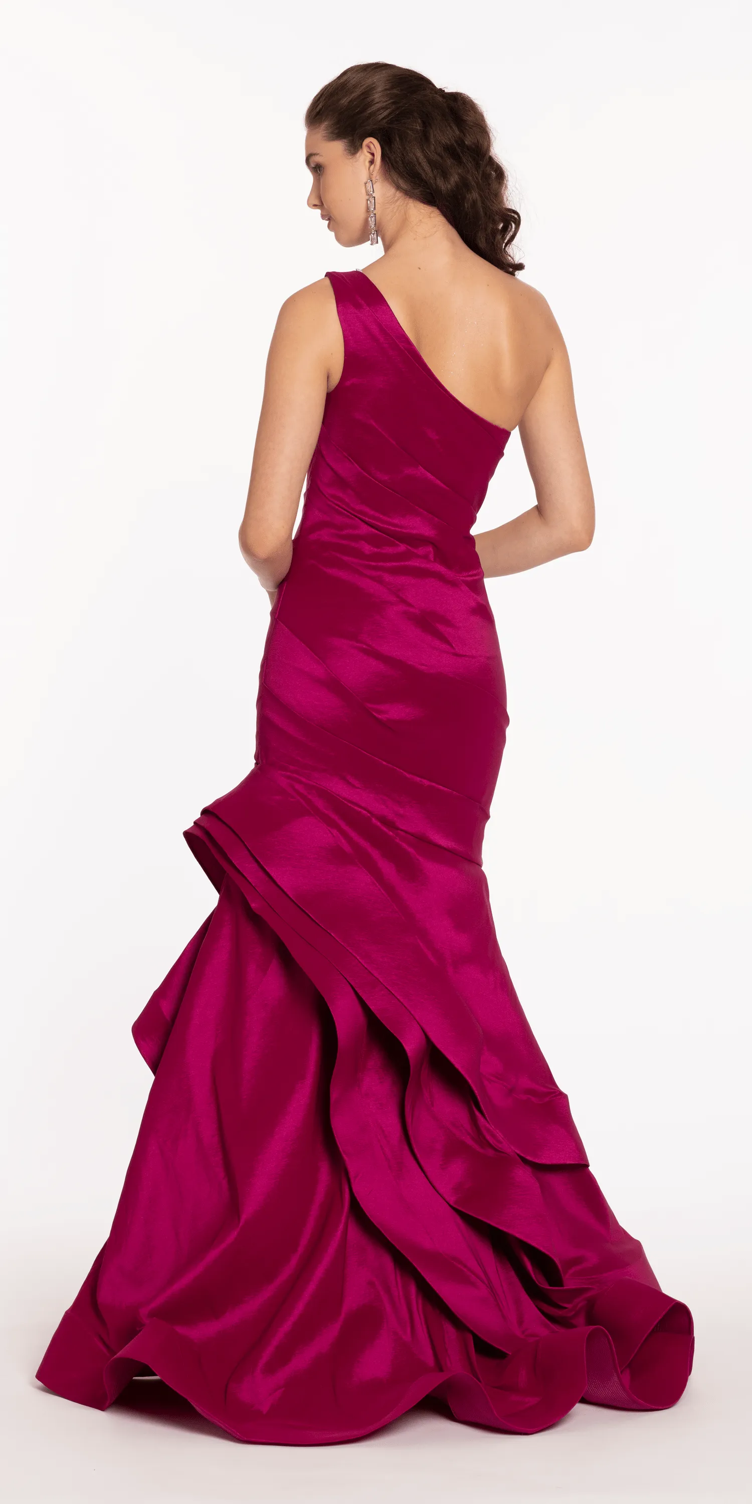 One Shoulder Taffeta Tiered Hem Mermaid Dress