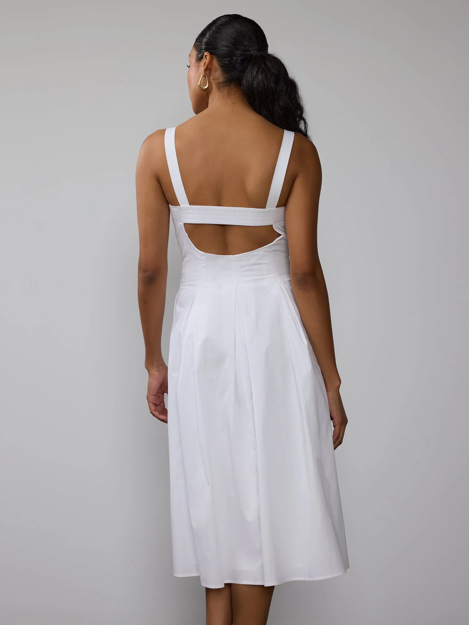 Pleat Detail Open Back Midi Dress