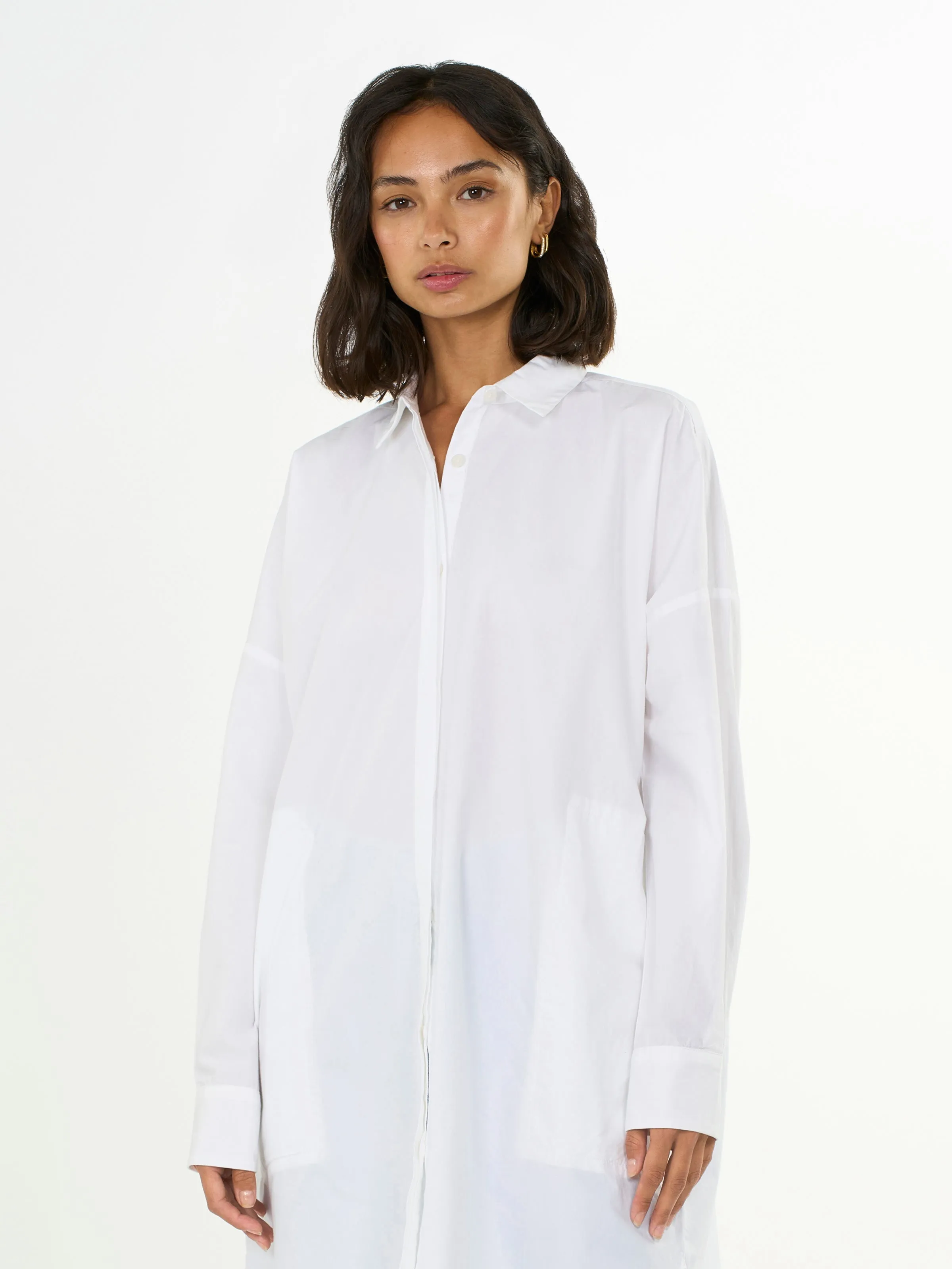 Poplin dropped shoulder shirt dress - Bright White