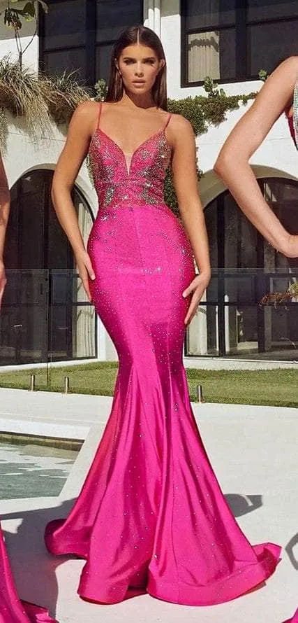 PORTIA & SCARLETT PS22518 Rhinestone Adorned V-Neck Mermaid Dress with Open Back