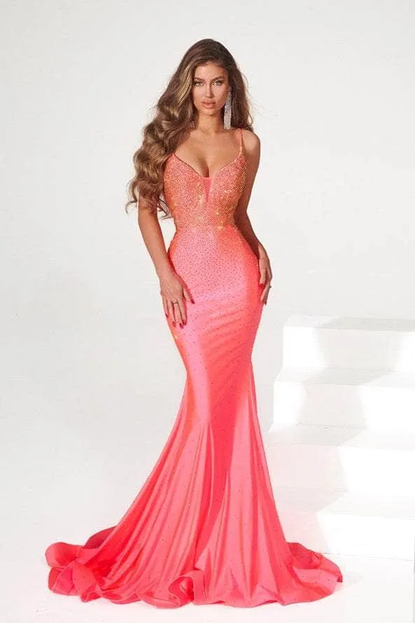 PORTIA & SCARLETT PS22518 Rhinestone Adorned V-Neck Mermaid Dress with Open Back