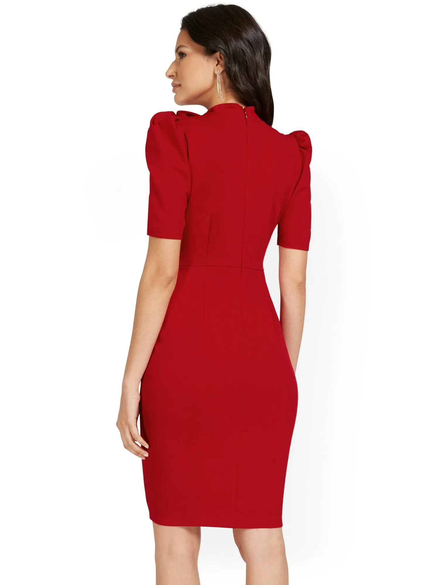 Puff-Shoulder Bow-Detail Sheath Dress - Magic Crepe®