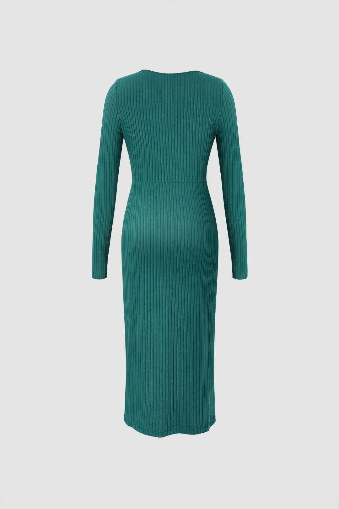 Ribbed Twist Detail Long Sleeve Midi Dress