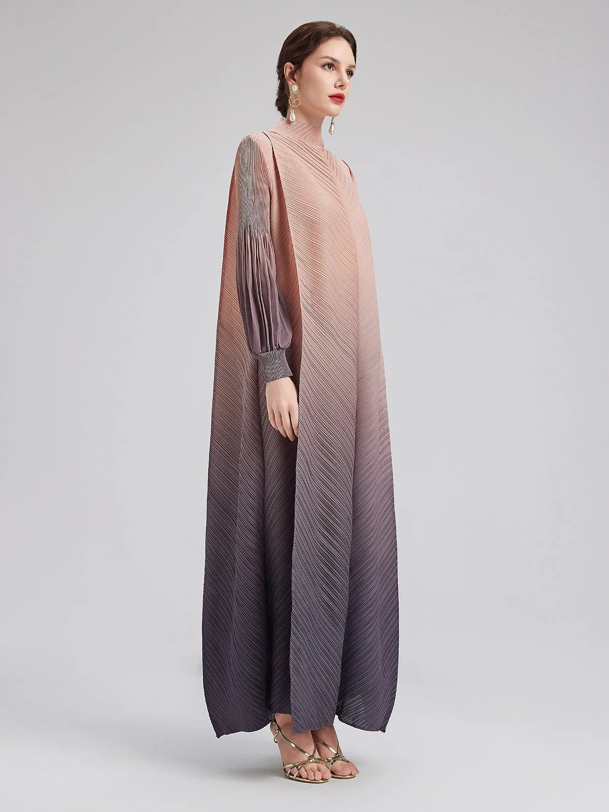 Romantic Gradient Pleated Architectural Dress