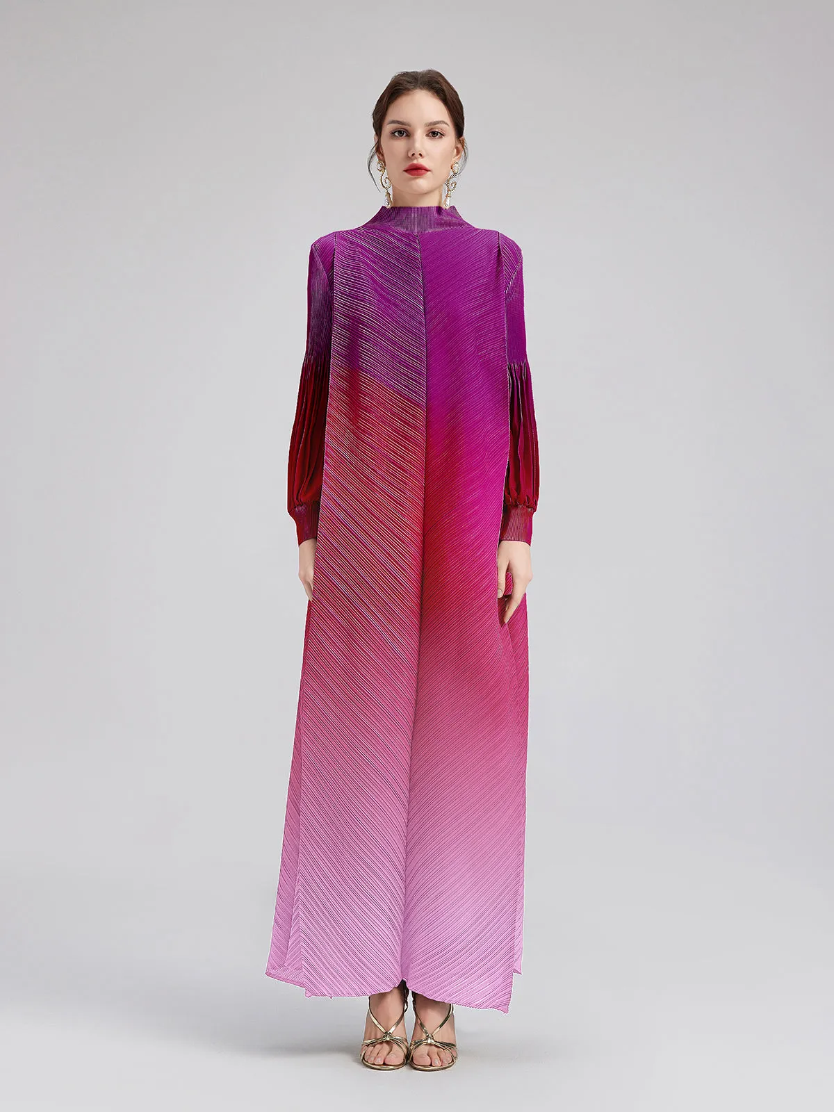 Romantic Gradient Pleated Architectural Dress