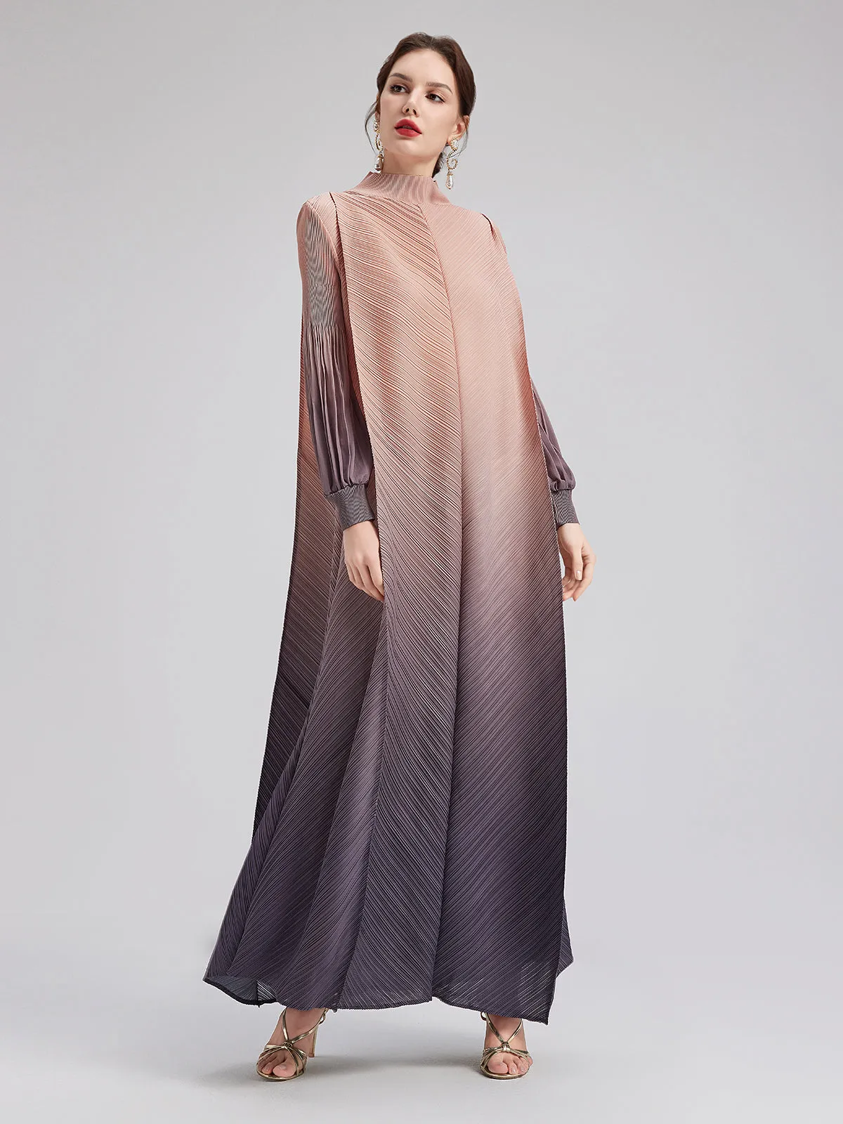 Romantic Gradient Pleated Architectural Dress