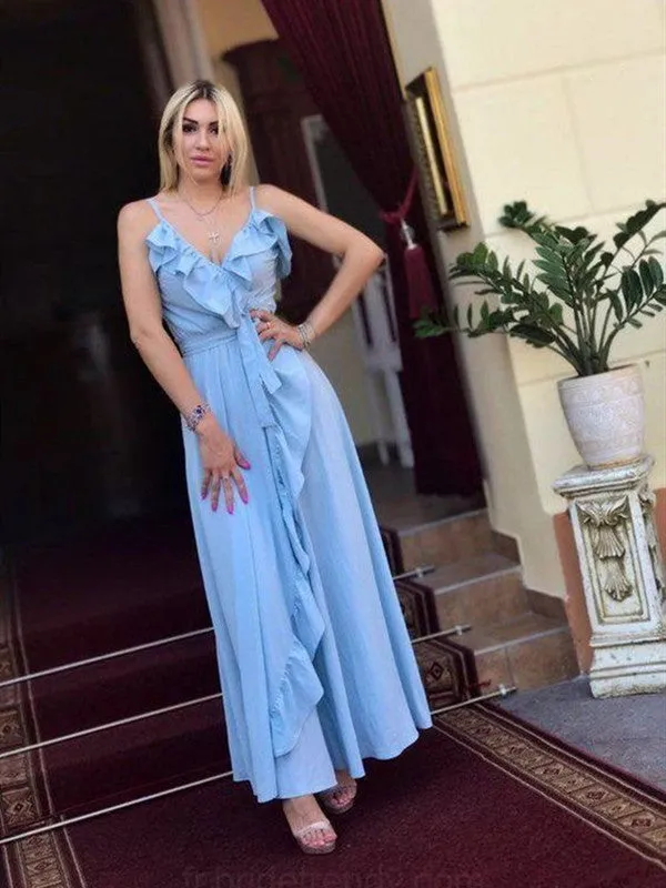 Simple 2020 Long Prom Dresses, V-neck Wedding Guest Dresses, Bridesmaid Dresses