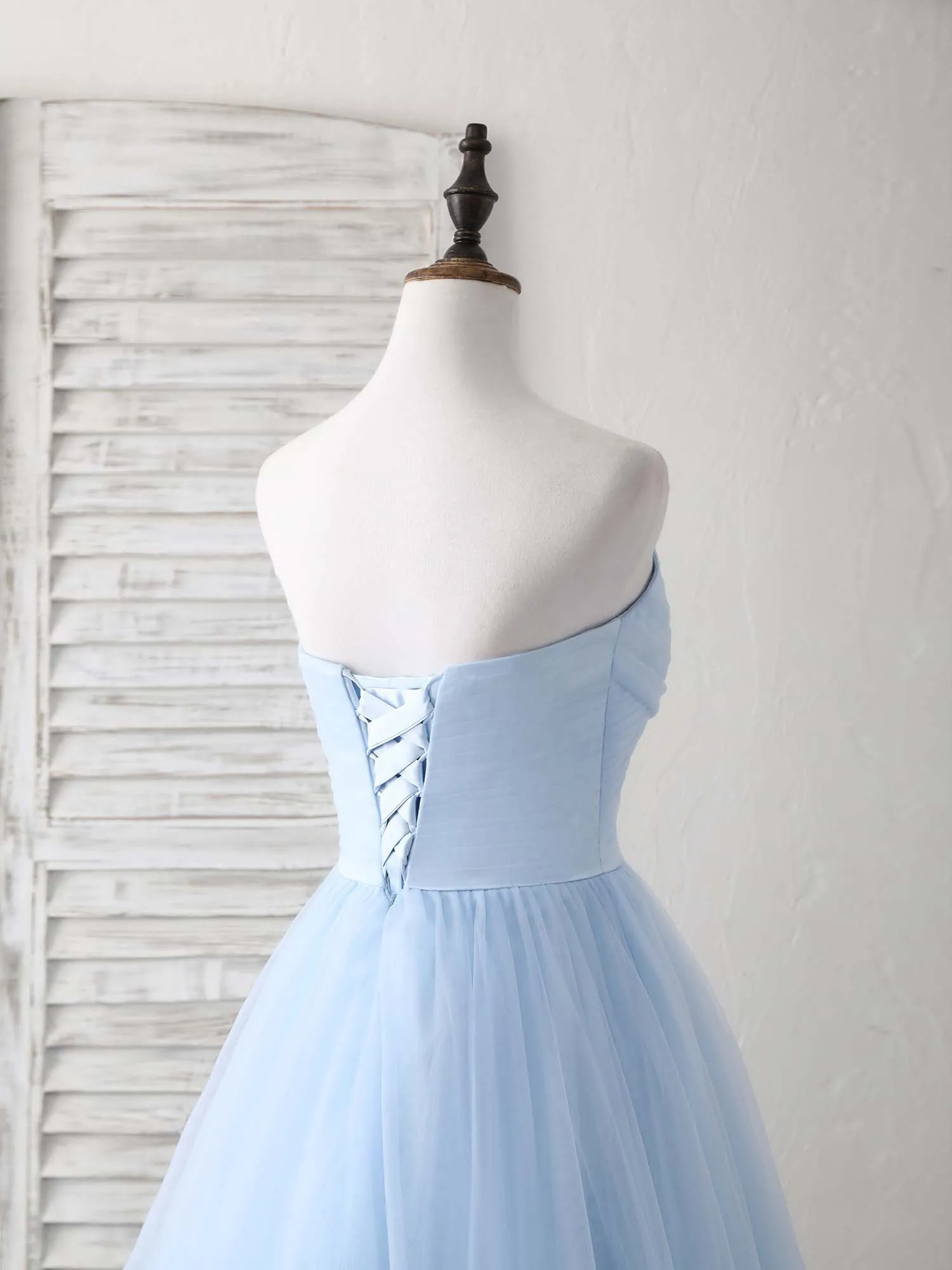 Simple Sweetheart Blue Tulle Long Prom Dress Blue Evening Dress