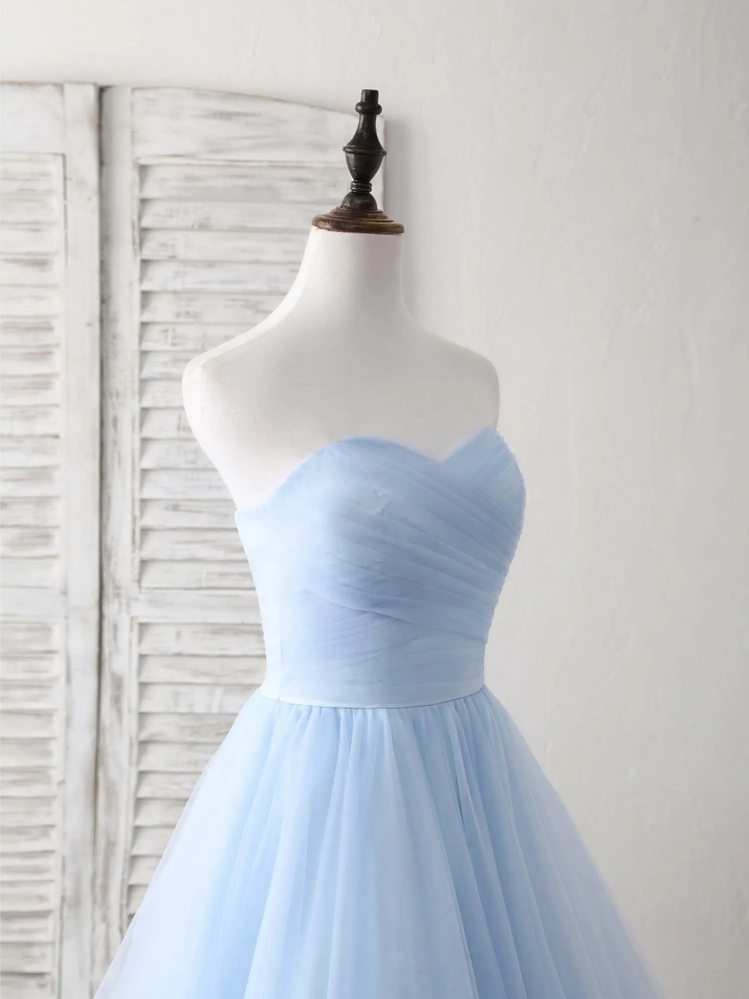 Simple Sweetheart Blue Tulle Long Prom Dress Blue Evening Dress