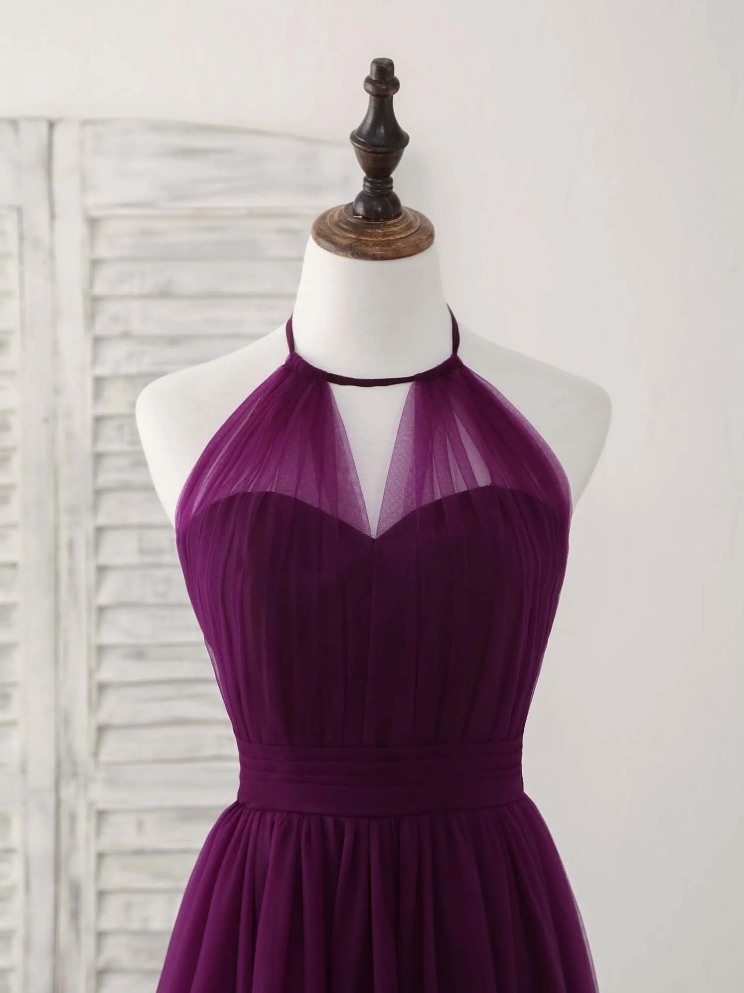 Simple Tulle A-Line Purple Long Prom Dress Bridesmaid Dress